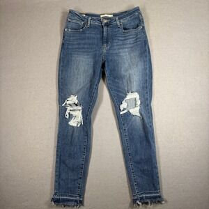 Levis Jeans Womens 29 Premium 721 High Rise Skinny Distressed Frayed Hem Blue